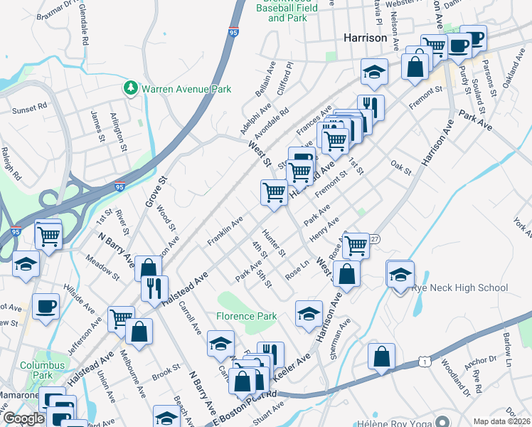 map of restaurants, bars, coffee shops, grocery stores, and more near 8 Halstead Avenue in Harrison