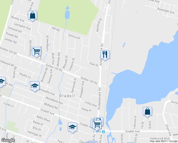 map of restaurants, bars, coffee shops, grocery stores, and more near 701 Neill Court in Oradell