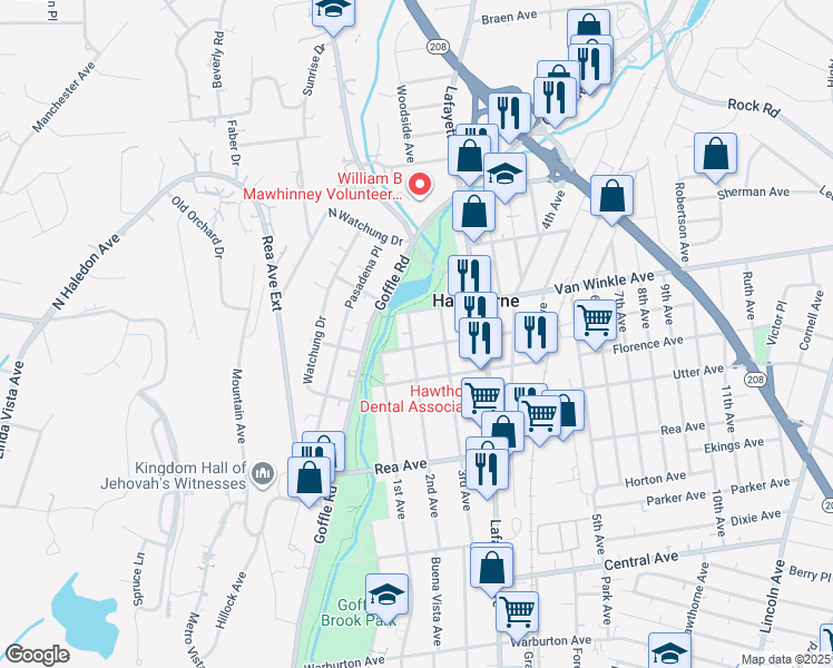 map of restaurants, bars, coffee shops, grocery stores, and more near 181 2nd Avenue in Hawthorne