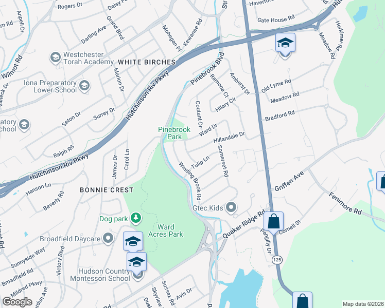map of restaurants, bars, coffee shops, grocery stores, and more near 142 Hillandale Drive in New Rochelle