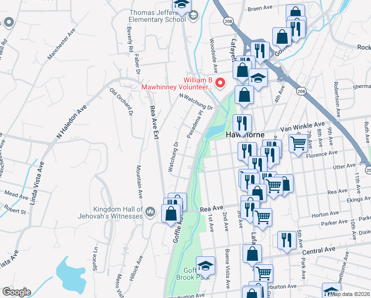 map of restaurants, bars, coffee shops, grocery stores, and more near 169 Pasadena Pl in Hawthorne