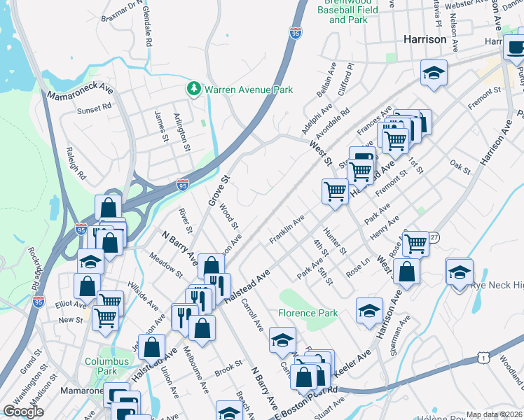 map of restaurants, bars, coffee shops, grocery stores, and more near 1024 Jefferson Avenue in Mamaroneck