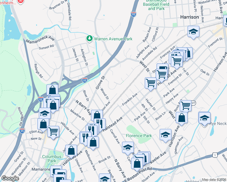 map of restaurants, bars, coffee shops, grocery stores, and more near 1024 Jefferson Avenue in Mamaroneck