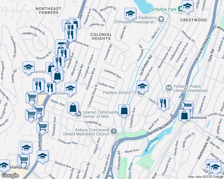 map of restaurants, bars, coffee shops, grocery stores, and more near 133 Lasalle Drive in Yonkers