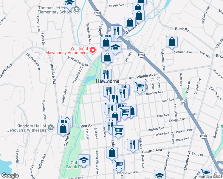 map of restaurants, bars, coffee shops, grocery stores, and more near 114 Genevieve Avenue in Hawthorne