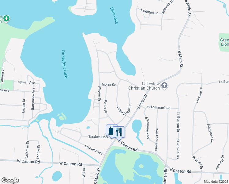 map of restaurants, bars, coffee shops, grocery stores, and more near 4682 Tahiti Drive in Akron