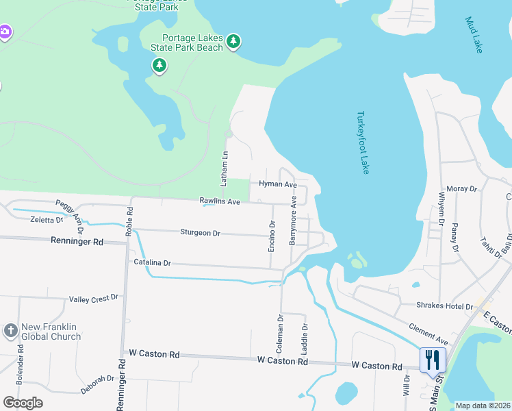 map of restaurants, bars, coffee shops, grocery stores, and more near 510 Rawlins Avenue in Akron