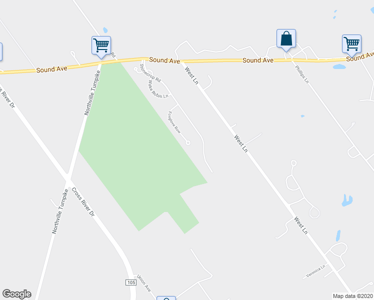 map of restaurants, bars, coffee shops, grocery stores, and more near 147 Foxglove Row in Riverhead