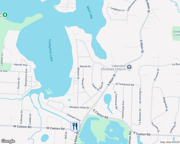 map of restaurants, bars, coffee shops, grocery stores, and more near 4682 Tahiti Drive in Akron