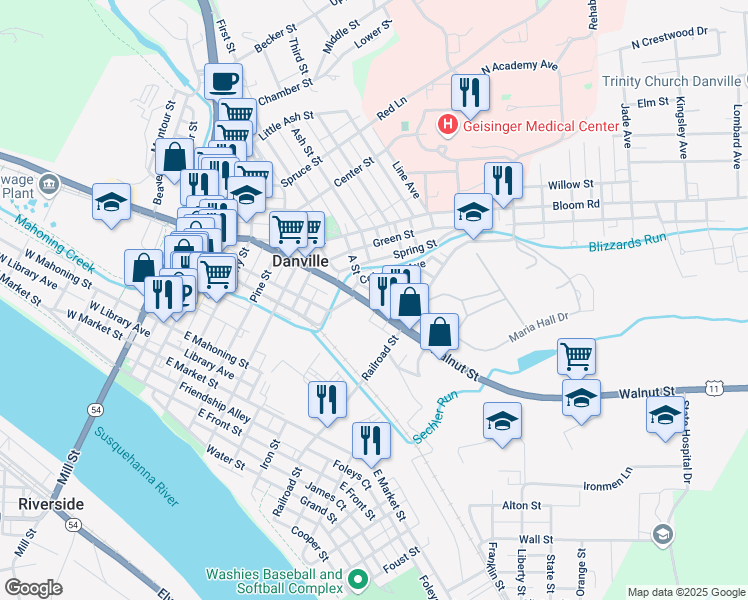 map of restaurants, bars, coffee shops, grocery stores, and more near 554 Nicholas Avenue in Danville