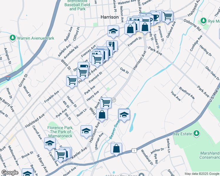 map of restaurants, bars, coffee shops, grocery stores, and more near 66 Rose Avenue in Harrison