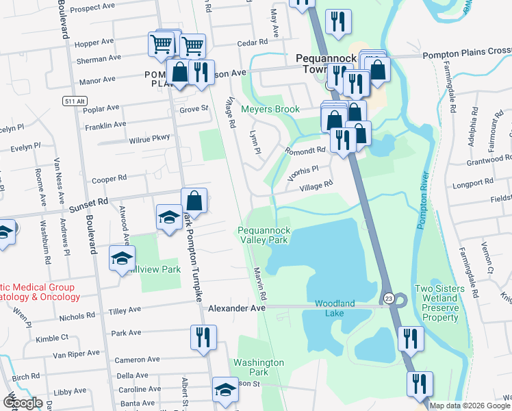 map of restaurants, bars, coffee shops, grocery stores, and more near 3 Marvin Road in Pequannock Township