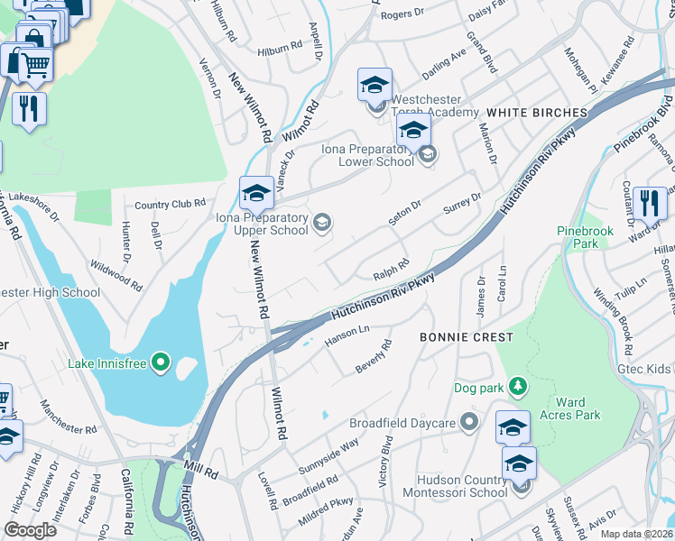 map of restaurants, bars, coffee shops, grocery stores, and more near 14 Short Lane in New Rochelle