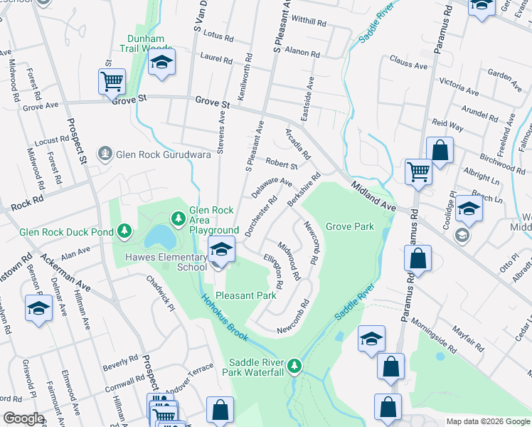 map of restaurants, bars, coffee shops, grocery stores, and more near 463 Berkshire Road in Ridgewood