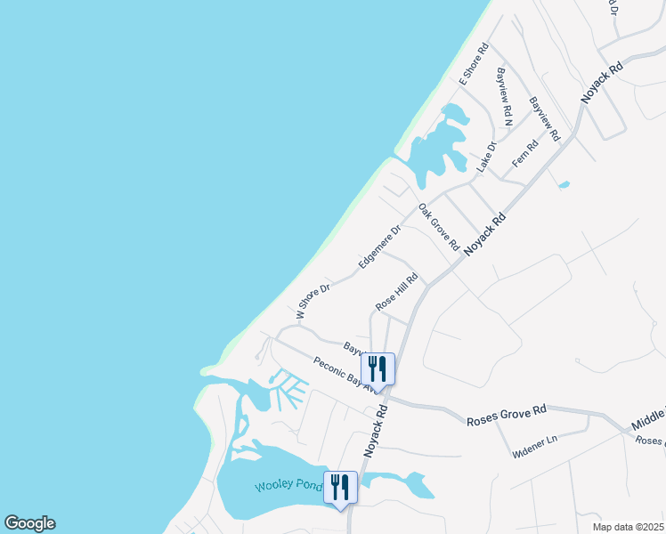map of restaurants, bars, coffee shops, grocery stores, and more near 39 Shore Drive in Southampton