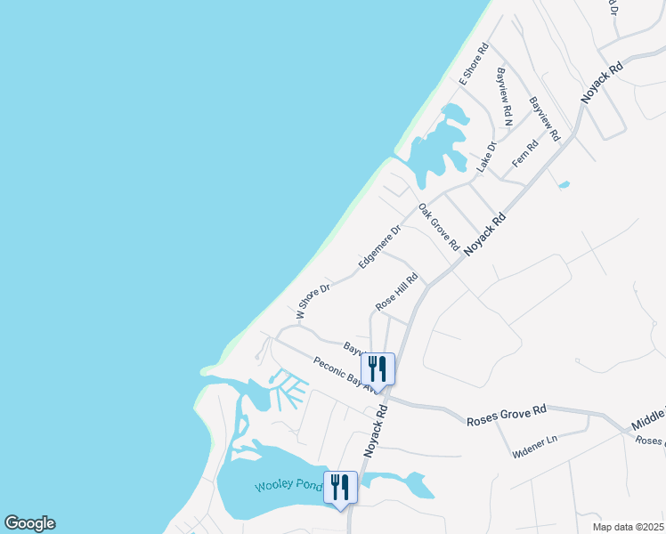 map of restaurants, bars, coffee shops, grocery stores, and more near 39 Shore Road in Southampton