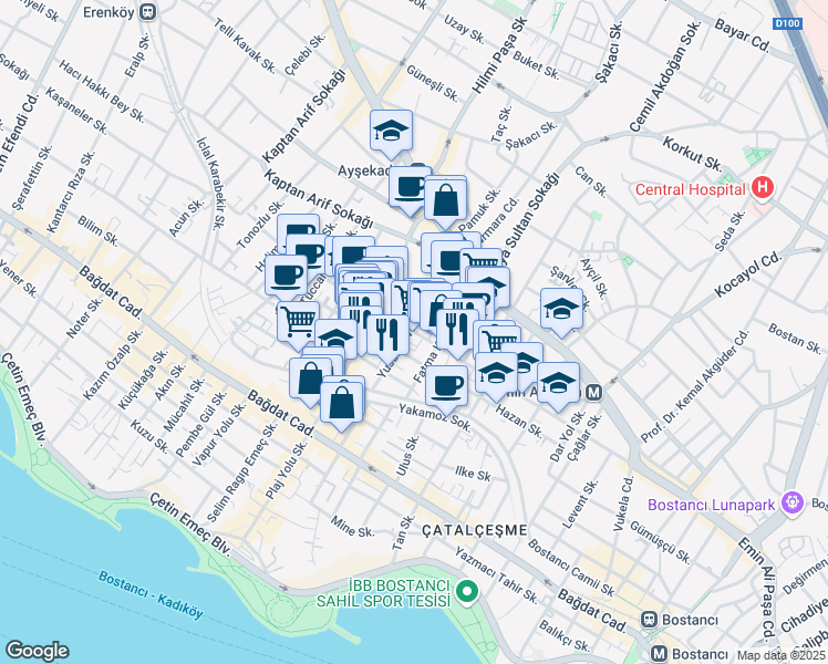map of restaurants, bars, coffee shops, grocery stores, and more near 34 Emin Ali Paşa Caddesi in İstanbul