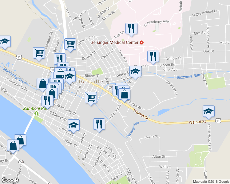 map of restaurants, bars, coffee shops, grocery stores, and more near 24 Nicholas Avenue in Danville