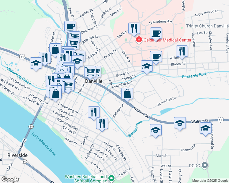 map of restaurants, bars, coffee shops, grocery stores, and more near 24 Nicholas Avenue in Danville