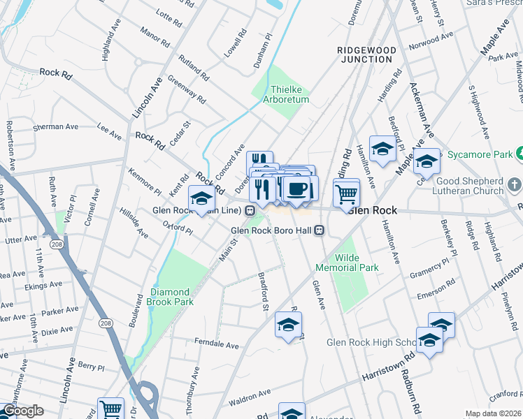 map of restaurants, bars, coffee shops, grocery stores, and more near in Glen Rock