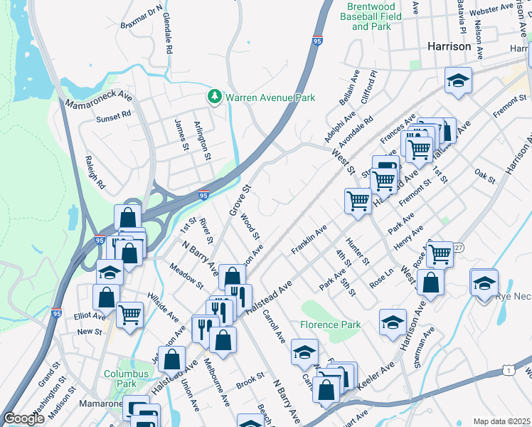 map of restaurants, bars, coffee shops, grocery stores, and more near 1024 Jefferson Avenue in Mamaroneck