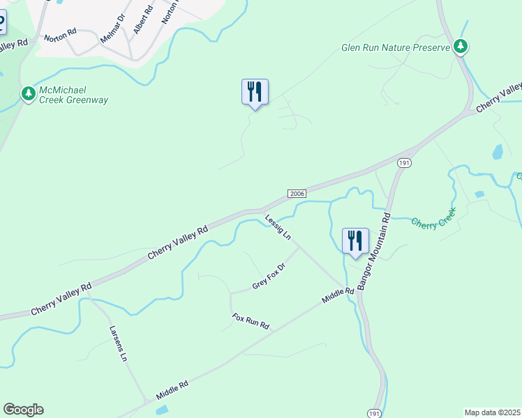 map of restaurants, bars, coffee shops, grocery stores, and more near 6761 Cherry Valley Road in Stroudsburg
