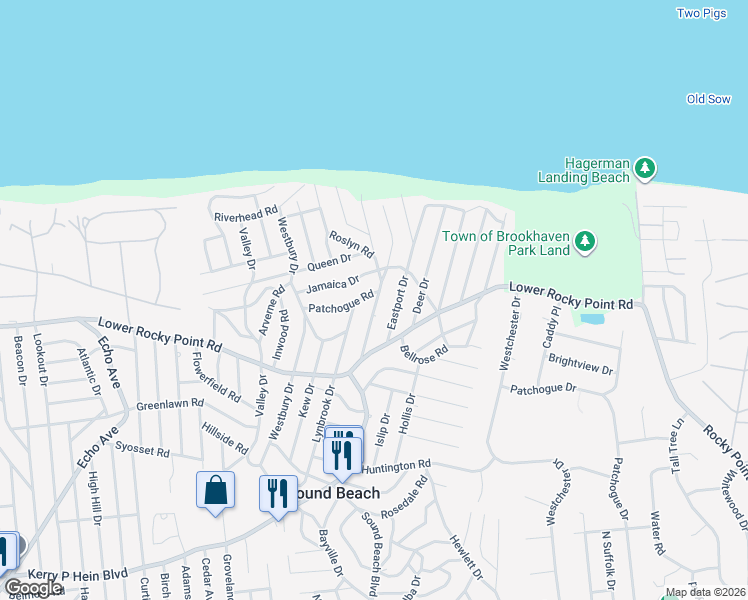 map of restaurants, bars, coffee shops, grocery stores, and more near 4 Patchogue Road in Sound Beach