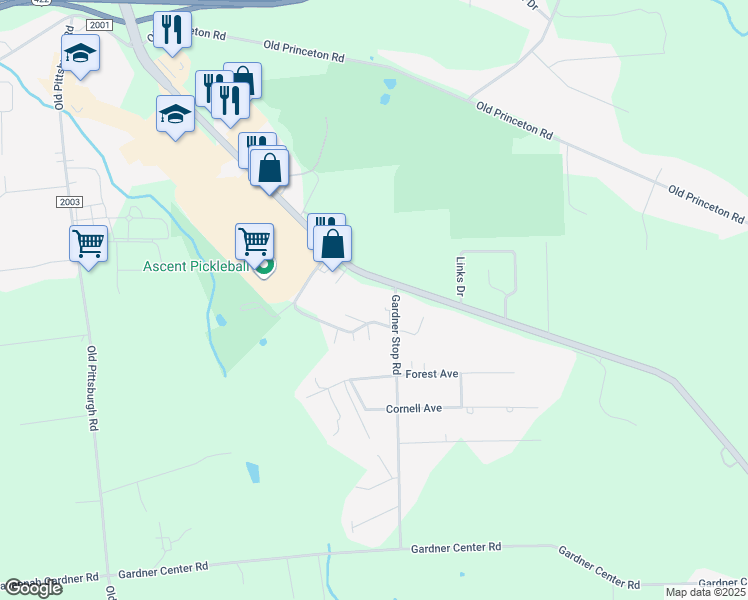 map of restaurants, bars, coffee shops, grocery stores, and more near 2736 Ellwood Road in New Castle