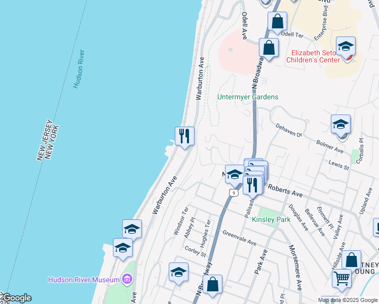 map of restaurants, bars, coffee shops, grocery stores, and more near 800 Warburton Avenue in Yonkers