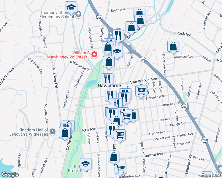 map of restaurants, bars, coffee shops, grocery stores, and more near 114 Genevieve Avenue in Hawthorne