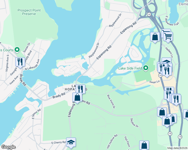 map of restaurants, bars, coffee shops, grocery stores, and more near 24 Diamond Drive in Jefferson