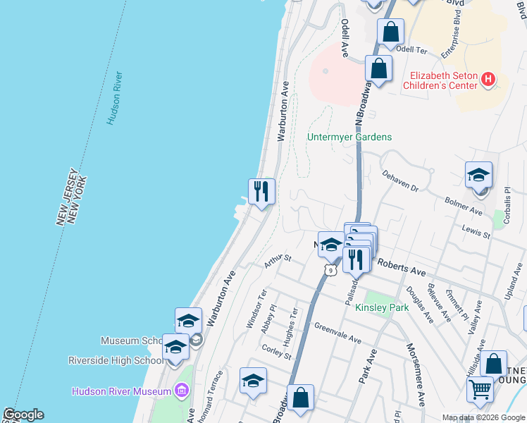 map of restaurants, bars, coffee shops, grocery stores, and more near in Yonkers