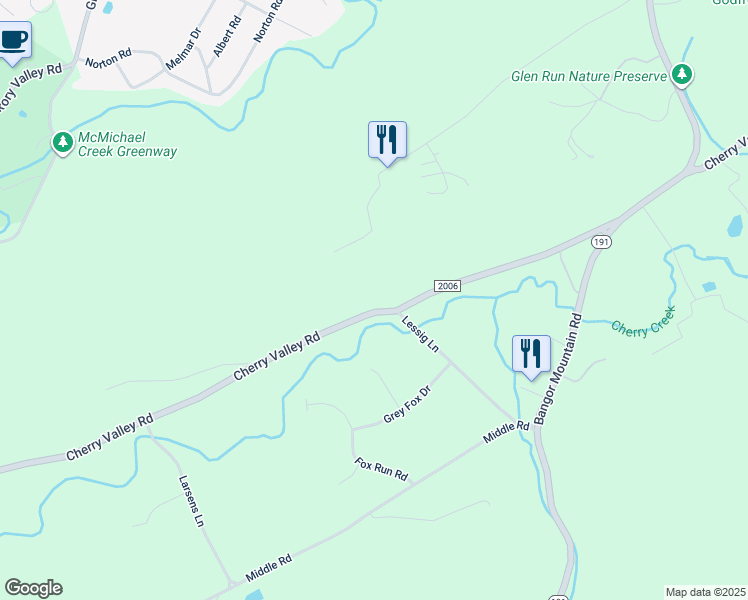 map of restaurants, bars, coffee shops, grocery stores, and more near 6761 Cherry Valley Road in Stroudsburg