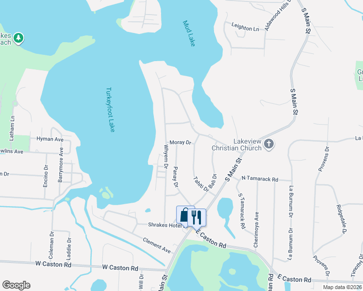 map of restaurants, bars, coffee shops, grocery stores, and more near 4684 Panay Drive in Akron