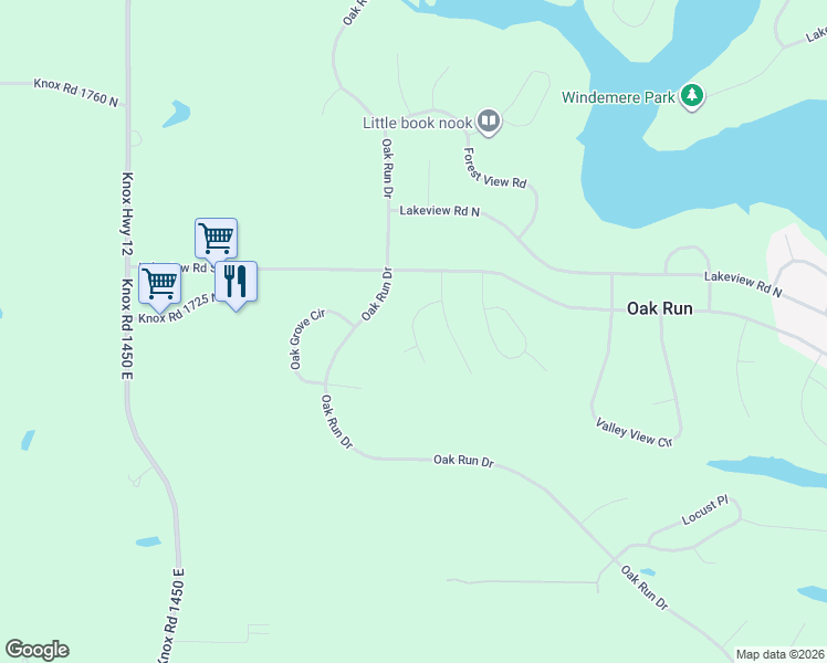 map of restaurants, bars, coffee shops, grocery stores, and more near Greenbriar Court in Dahinda
