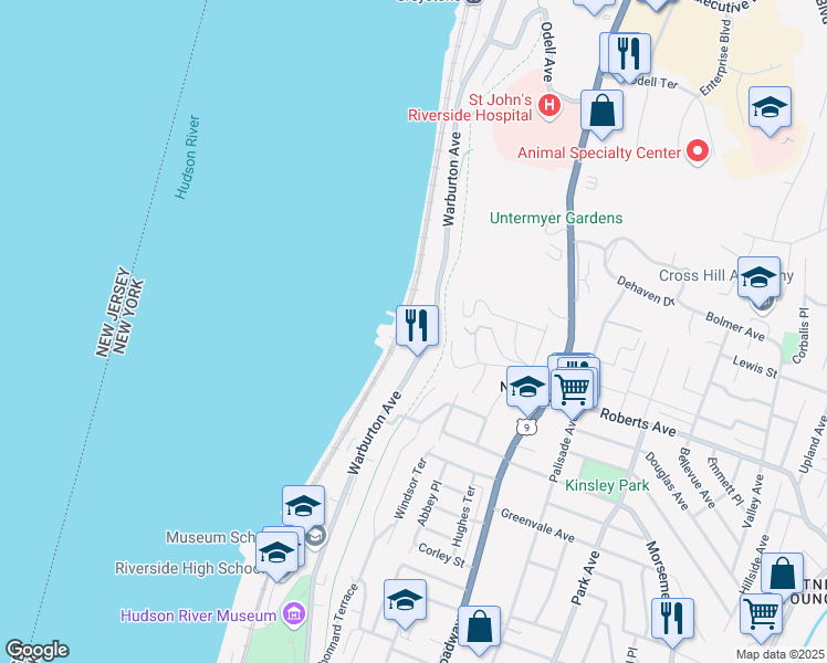 map of restaurants, bars, coffee shops, grocery stores, and more near 789 Warburton Avenue in Yonkers