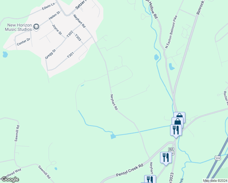 map of restaurants, bars, coffee shops, grocery stores, and more near 306 Neyhart Road in Stroudsburg