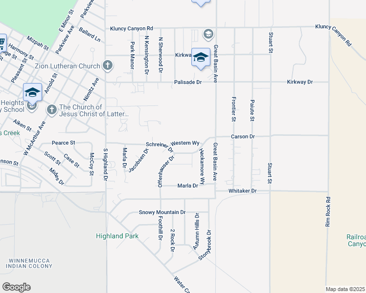 map of restaurants, bars, coffee shops, grocery stores, and more near 5275 Western Way in Winnemucca