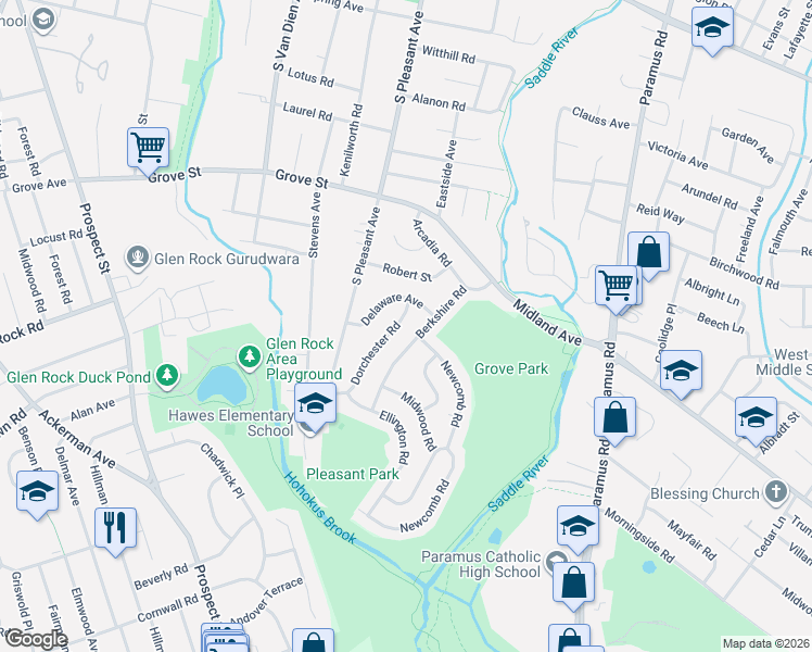 map of restaurants, bars, coffee shops, grocery stores, and more near 636 Delaware Avenue in Ridgewood
