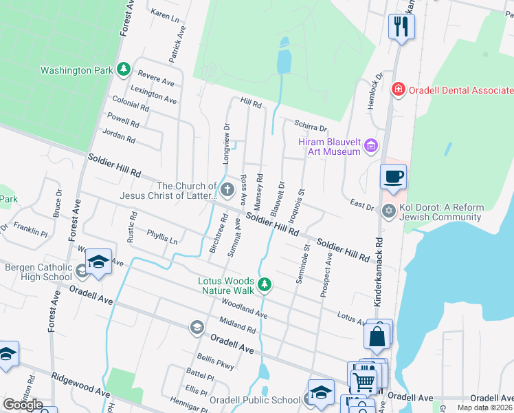 map of restaurants, bars, coffee shops, grocery stores, and more near 26 Munsey Road in Emerson