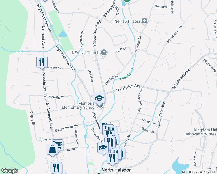 map of restaurants, bars, coffee shops, grocery stores, and more near 274 Squaw Brook Road in North Haledon
