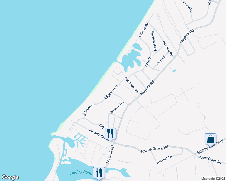 map of restaurants, bars, coffee shops, grocery stores, and more near 545 Hampton Road North in Southampton