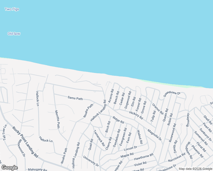 map of restaurants, bars, coffee shops, grocery stores, and more near 188 Hallock Landing Road in Rocky Point