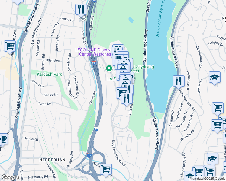 map of restaurants, bars, coffee shops, grocery stores, and more near 701 Ridge Hill Boulevard in Yonkers