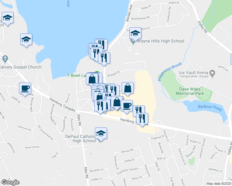 map of restaurants, bars, coffee shops, grocery stores, and more near 32 Hazen Court in Wayne
