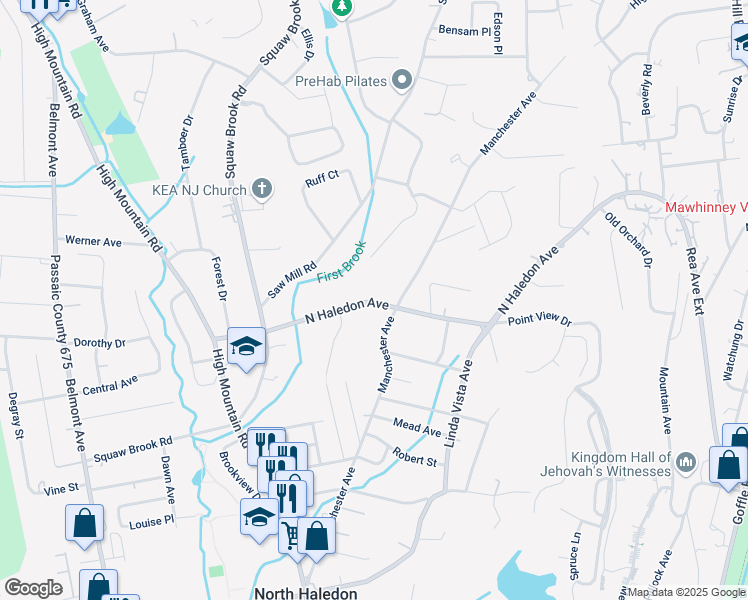 map of restaurants, bars, coffee shops, grocery stores, and more near 157 North Haledon Avenue in North Haledon