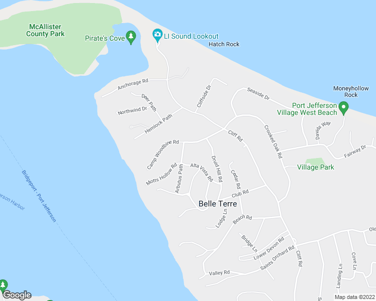 map of restaurants, bars, coffee shops, grocery stores, and more near 3 Motts Hollow Road in Port Jefferson