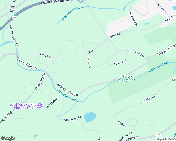 map of restaurants, bars, coffee shops, grocery stores, and more near 7233 Hickory Lane in Stroudsburg