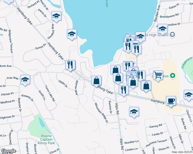 map of restaurants, bars, coffee shops, grocery stores, and more near 305 Breckenridge in Wayne