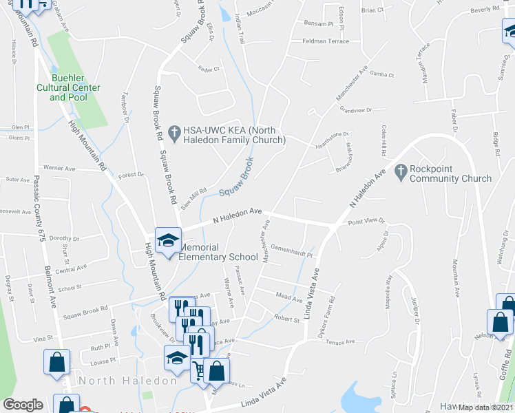 map of restaurants, bars, coffee shops, grocery stores, and more near 157 North Haledon Avenue in North Haledon